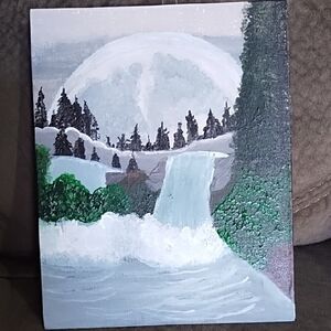Moonlit Evergreen Painting in Green and White